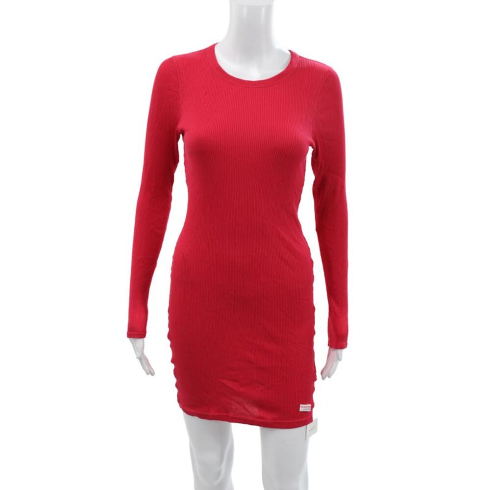 Alexander Wang Women Red Bodycon Dress Long Sleeve Crew Neck Size M